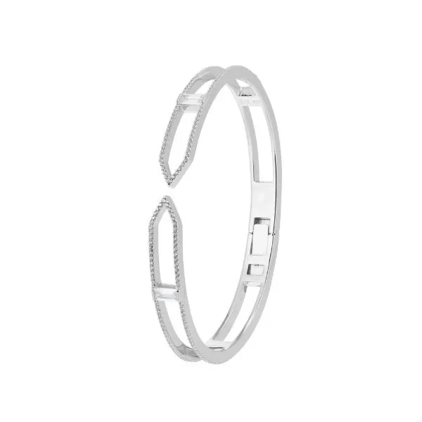 Sterling Silver Cuff Style Bracelet with Cubic Zirconia Rounds and Baguettes Erickson Jewelers Iron Mountain, MI
