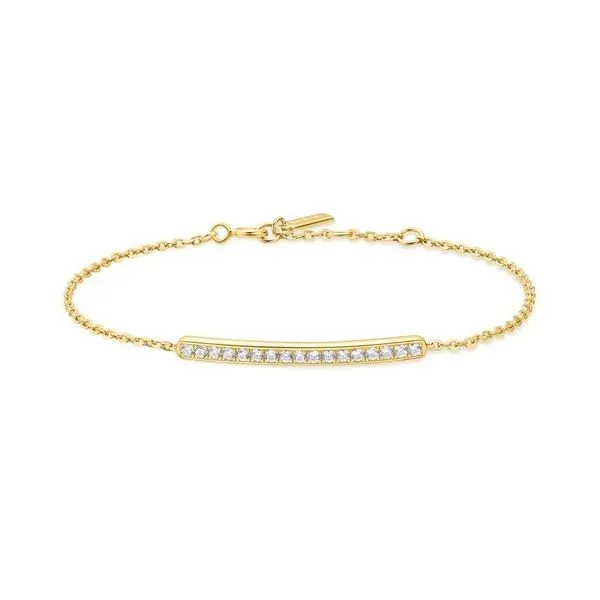 Sterling Silver Yellow Gold Plated Pave Bar Bracelet Erickson Jewelers Iron Mountain, MI