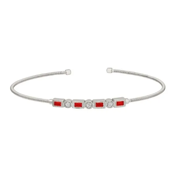 Sterling Silver Simulated Ruby and Diamond Cuff Bracelet Erickson Jewelers Iron Mountain, MI