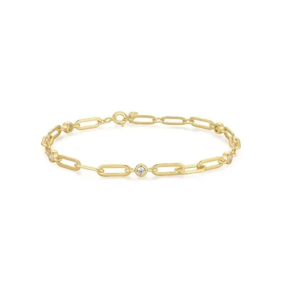 Sterling Silver Yellow Gold Plated Cubic Zirconia Paperclip Link Bracelet Erickson Jewelers Iron Mountain, MI