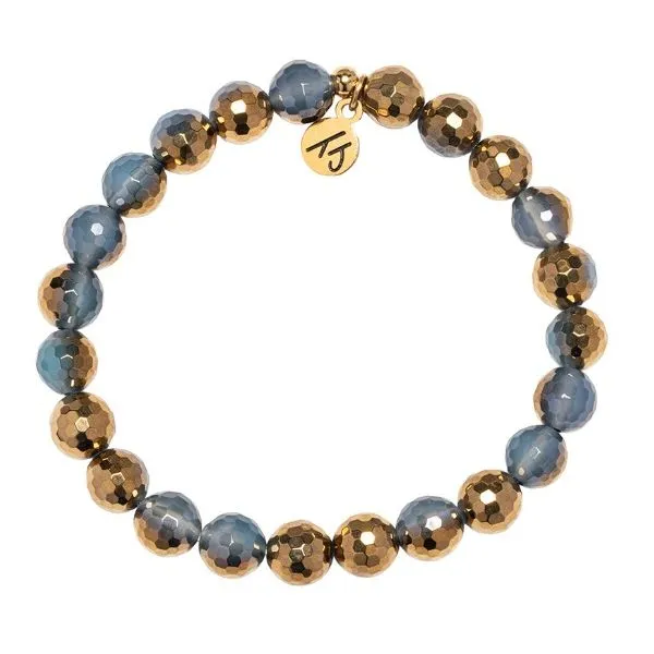 Silver Blue Gold Agate Motivation Stacker T. Jazelle Bracelet Erickson Jewelers Iron Mountain, MI