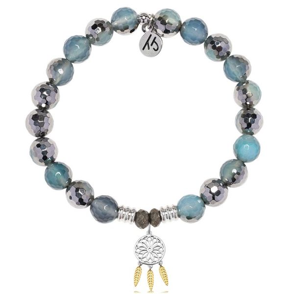 Blue Silver Agate Dreamcatcher Silver Bracelet Erickson Jewelers Iron Mountain, MI