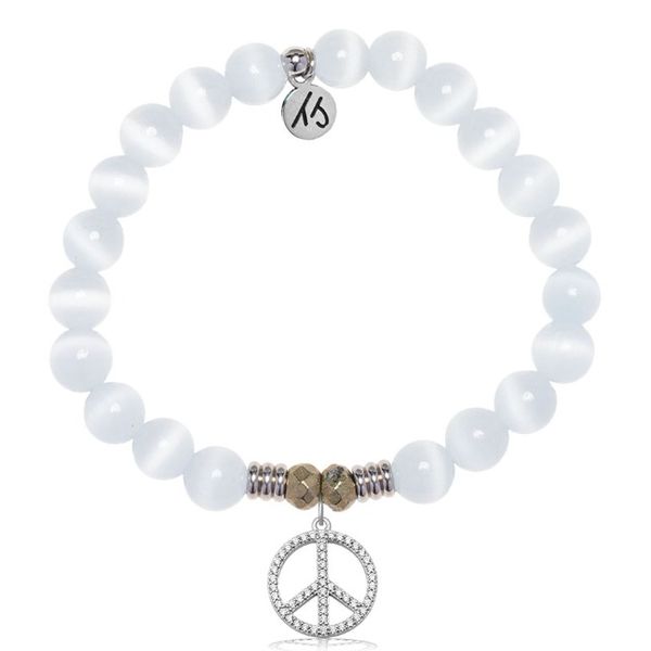 White Cats Eye Peace CZ Silver Bracelet Erickson Jewelers Iron Mountain, MI