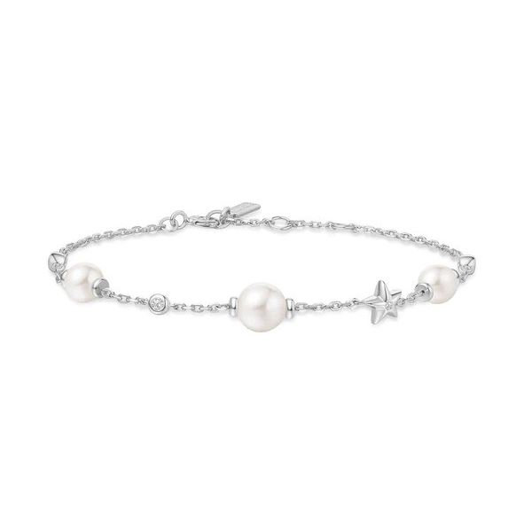 Sterling Silver Pearl and Star Cubic Zirconia Station Bracelet Erickson Jewelers Iron Mountain, MI