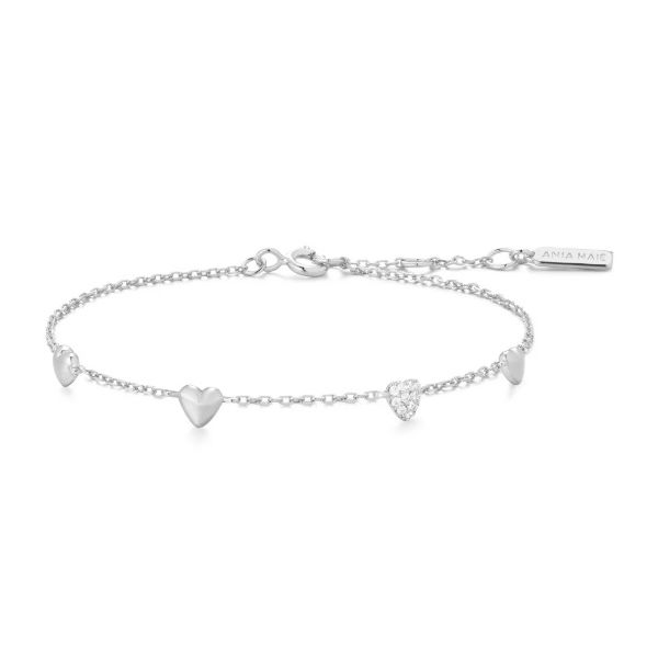 SILVER CZ PAVE PUFFED HEART STATION ADJ BRACELET Erickson Jewelers Iron Mountain, MI