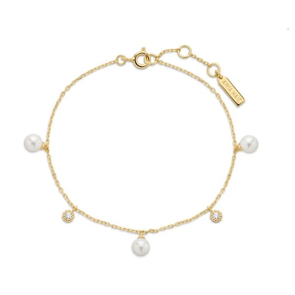 Sterling Silver Pearl & Sparkle Drop Station Bracelet Erickson Jewelers Iron Mountain, MI