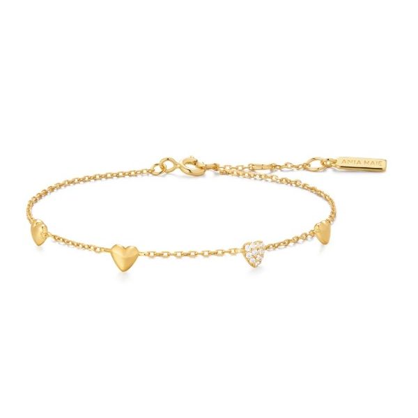 SILVER CZ PAVE PUFFED HEART STATION ADJ BRACELET Erickson Jewelers Iron Mountain, MI