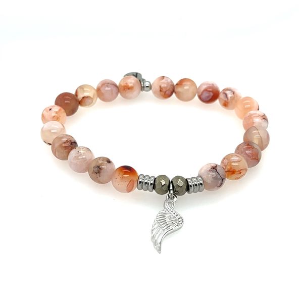 Silver Angel Blessings Bracelet with Sakura Agate by T. Jazelle Erickson Jewelers Iron Mountain, MI