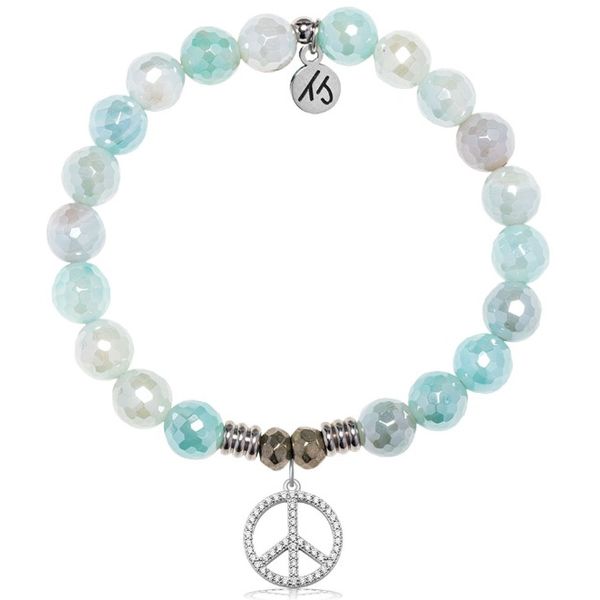 Silver Aqua Agate Peace CZ T. Jazelle Bracelet Erickson Jewelers Iron Mountain, MI