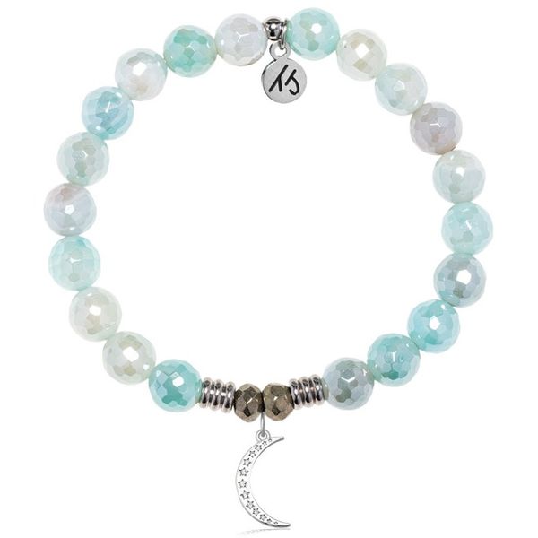 Aqua Agate Friendship Moon Silver Bracelet Erickson Jewelers Iron Mountain, MI