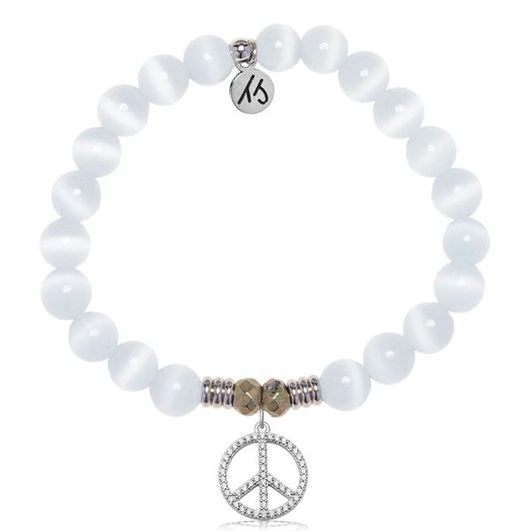 White Cats Eye Peace CZ Silver Bracelet Erickson Jewelers Iron Mountain, MI