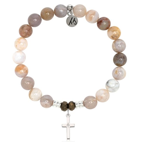 Silver Australian Agate Cross CZ T. Jazelle Bracelet Erickson Jewelers Iron Mountain, MI