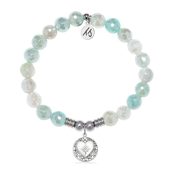 Stainless Steel T. Jazelle Aqua Agate Friendship Heart Bracelet Erickson Jewelers Iron Mountain, MI