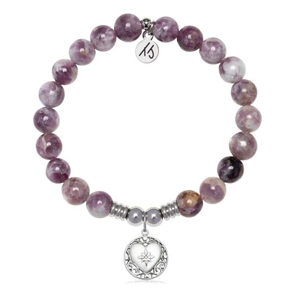 Stainless Steel T. Jazelle Lepidolite Quartz Friendship Heart Bracelet Erickson Jewelers Iron Mountain, MI