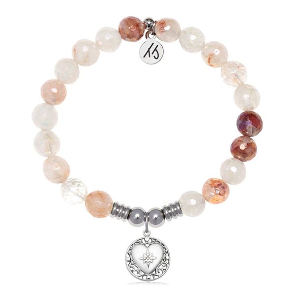 Stainless Steel T. Jazelle Strawberry Quartz Friendship Heart Bracelet Erickson Jewelers Iron Mountain, MI