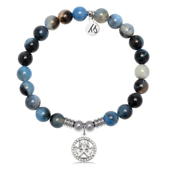 Stainless Steel T. Jazelle Black and Blue Agate Cherub Bracelet Erickson Jewelers Iron Mountain, MI