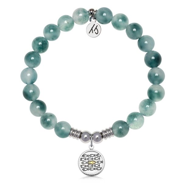 Stainless Steel T. Jazelle Teal White Jade Bracelet Erickson Jewelers Iron Mountain, MI