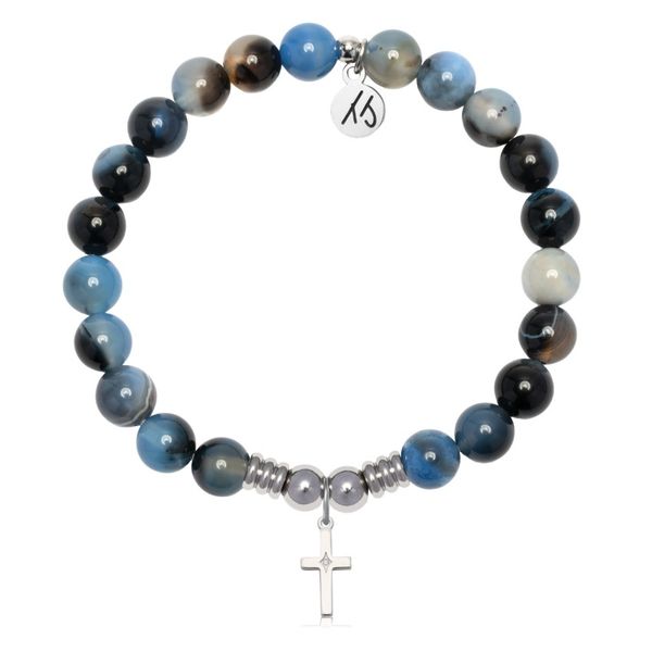 Stainless Steel T. Jazelle Black and Blue Agate Bracelet Erickson Jewelers Iron Mountain, MI