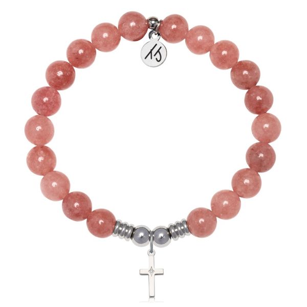 Stainless Steel T. Jazelle Strawberry Jade Cross Bracelet Erickson Jewelers Iron Mountain, MI
