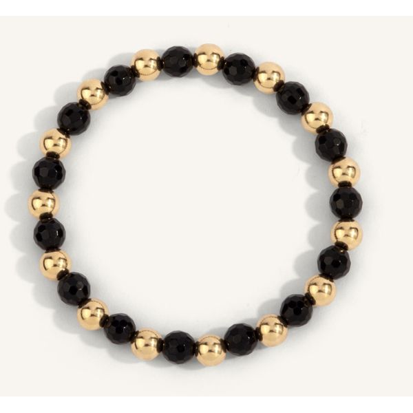 6MM BLACK AGATE & 14KT GOLD FILLED HARMONY BEAD DEE BERKLEY BRACELET Erickson Jewelers Iron Mountain, MI
