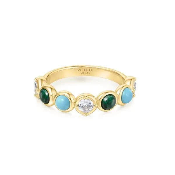 Sterling Silver Ring with Bezel Set Malachite, Lab Grown Turquoise and Cubic Zirconia Erickson Jewelers Iron Mountain, MI