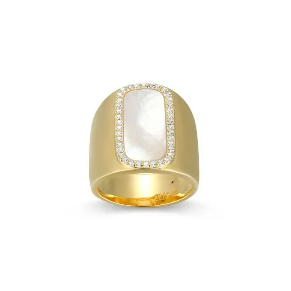 Sterling Silver Yellow Gold Plated Wide Style Ring with Mother of Pearl and Cubic Zirconia Erickson Jewelers Iron Mountain, MI