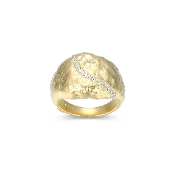 Sterling Silver Yellow Gold Plated Textured Ring with Cubic Zirconia Curve Erickson Jewelers Iron Mountain, MI