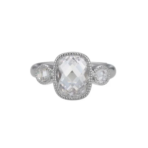 Sterling Silver Cushion and Round Cubic Zirconia 3 Stone Ring Erickson Jewelers Iron Mountain, MI