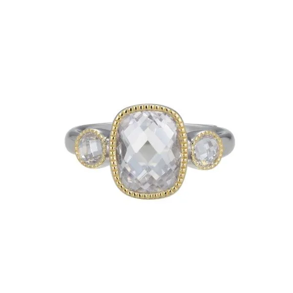 Sterling Silver Cushion and Round Cubic Zirconia 3 Stone Ring Erickson Jewelers Iron Mountain, MI