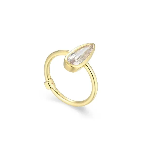 Sterling Silver Yellow Gold Plated Pear Shaped Solitaire Ring Erickson Jewelers Iron Mountain, MI