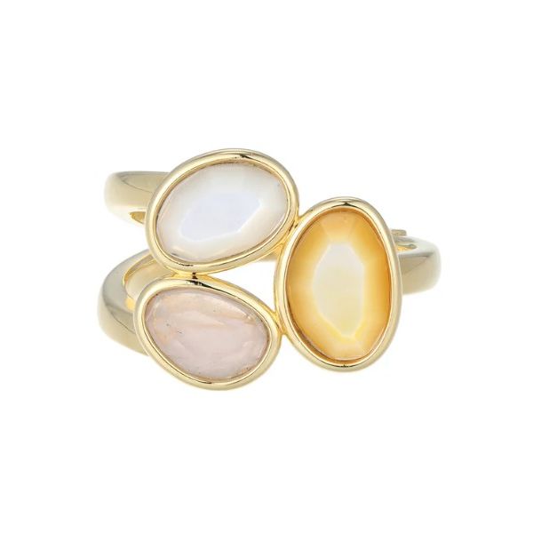 Sterling Silver Yellow Gold Plated Ring with Mother of Pearl and Rose Quartz Erickson Jewelers Iron Mountain, MI
