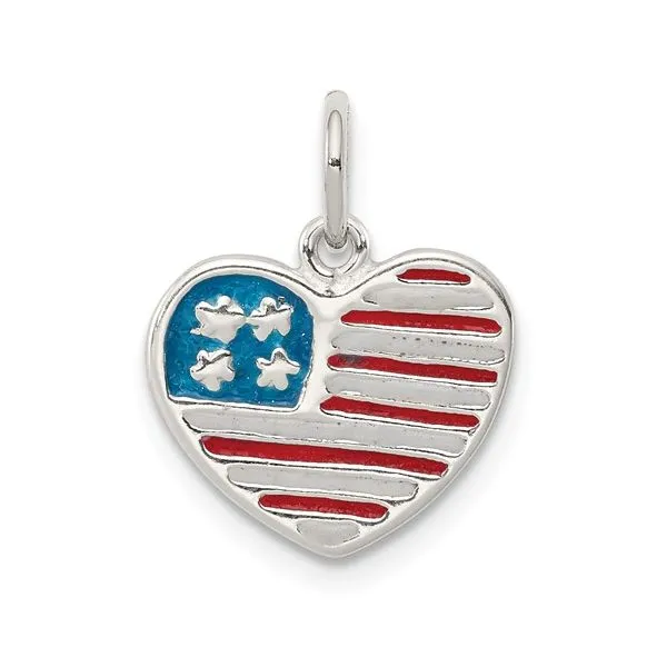 Sterling Silver Enameled American Flag Heart Charm Erickson Jewelers Iron Mountain, MI