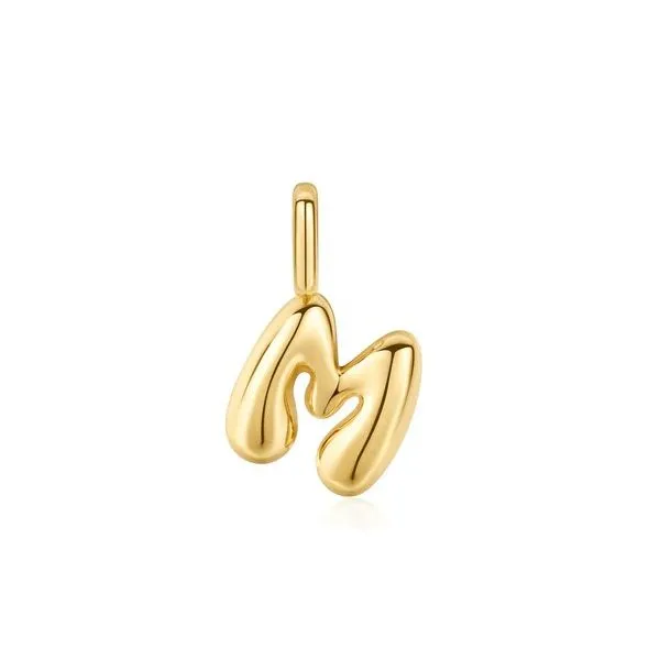 Sterling Silver Yellow Gold Plated Bubble "M" Initial Charm Erickson Jewelers Iron Mountain, MI