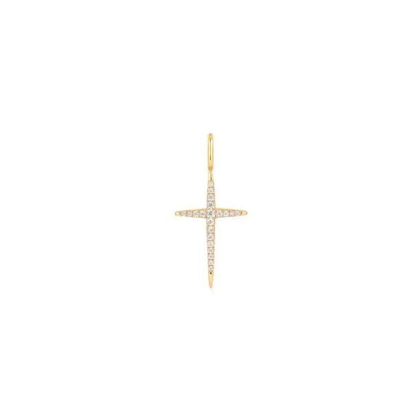Sterling Silver Yellow Gold Plated CZ Cross Charm Erickson Jewelers Iron Mountain, MI