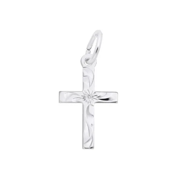 Sterling Silver Small Engraved Detailed Cross Charm Erickson Jewelers Iron Mountain, MI