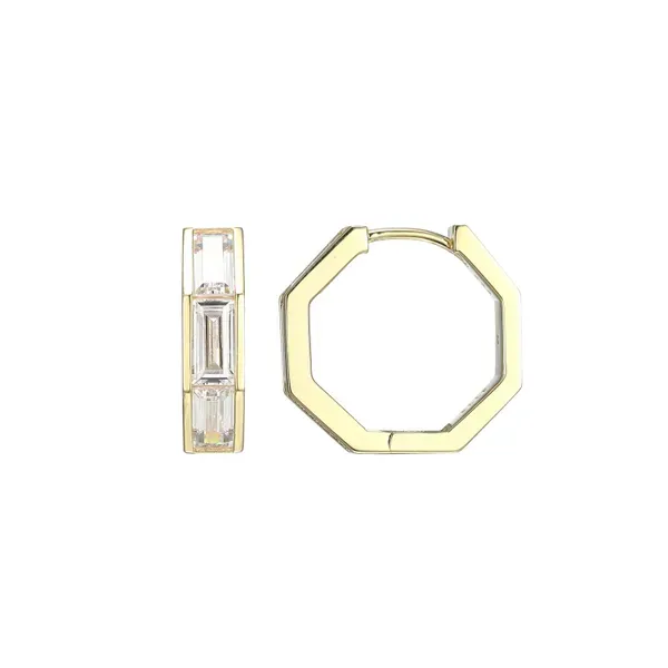 Sterling Silver with Yellow Gold Plating Baguette Cubic Zirconia Hoop Earrings Erickson Jewelers Iron Mountain, MI