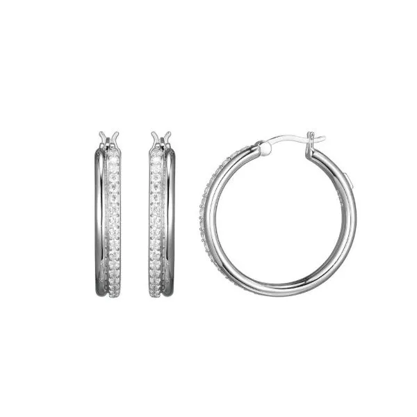 Sterling Silver Hoop Earrings with Cubic Zirconia Erickson Jewelers Iron Mountain, MI