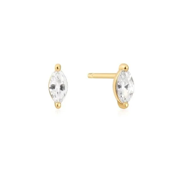Sterling Silver Yellow Gold Plated Marquise Shaped Cubic Zirconia Stud Earrings Erickson Jewelers Iron Mountain, MI