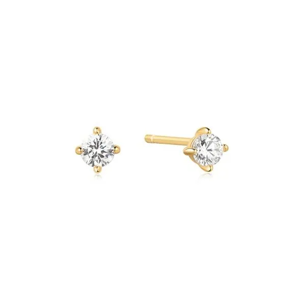 Sterling Silver with Yellow Gold Plating Round Cubic Zirconia Stud Earrings Erickson Jewelers Iron Mountain, MI