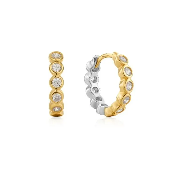 Sterling Silver Two Tone Cubic Zirconia Huggie Hoop Earrings Erickson Jewelers Iron Mountain, MI