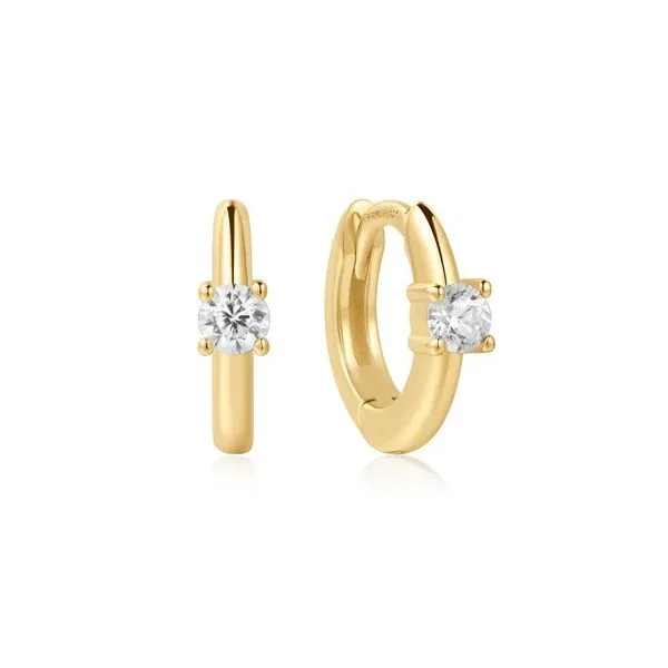 Sterling Silver Solitaire Cubic Zirconia Huggie Hoop Earrings Erickson Jewelers Iron Mountain, MI