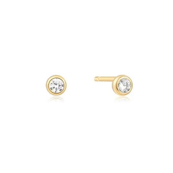 Sterling Silver with Yellow Gold Plating Bezel Set Cubic Zirconia Stud Earrings Erickson Jewelers Iron Mountain, MI