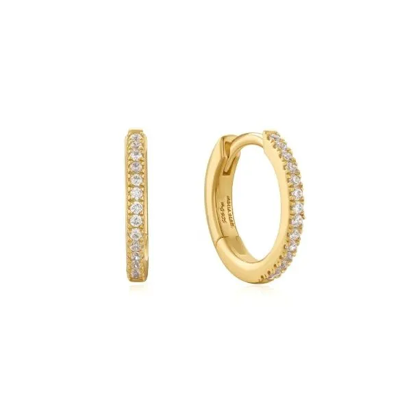 Sterling Silver with Yellow Gold Plating Classic Pave Cubic Zirconia Huggie Hoop Earrings Erickson Jewelers Iron Mountain, MI