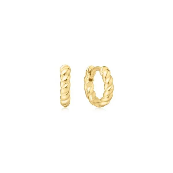 Sterling Silver with Yellow Gold Plating Texture Small Huggie Hoop Earrings Erickson Jewelers Iron Mountain, MI