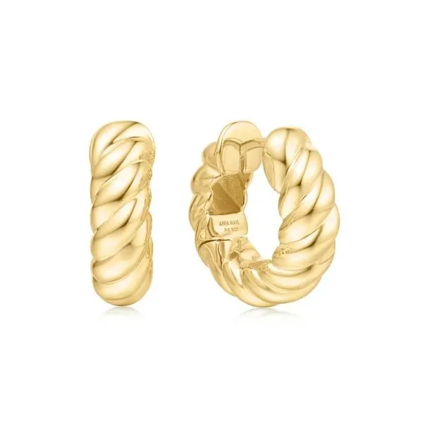 Sterling Silver with Yellow Gold Plating Textured Medium Huggie Hoop Earrings Erickson Jewelers Iron Mountain, MI