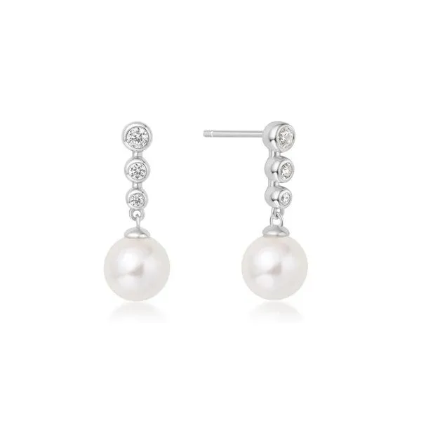 Sterling Silver Cubic Zirconia and Pearl Drop Earrings Erickson Jewelers Iron Mountain, MI