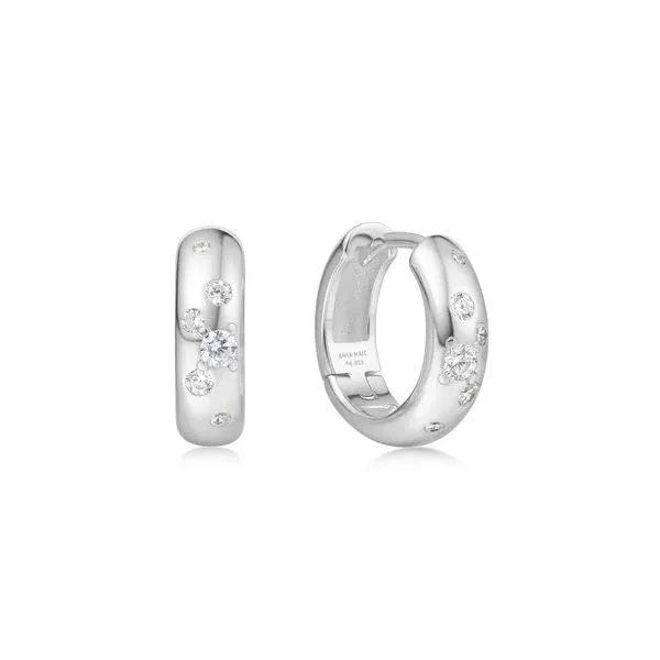 Sterling Silver Small Chubby Sparkling Huggie Hoop Earrings Erickson Jewelers Iron Mountain, MI