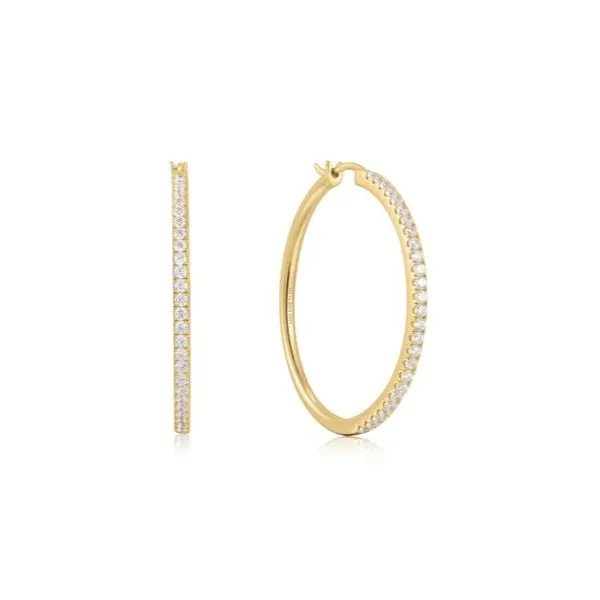 Sterling Silver and Yellow Gold Plated Pave Hoop Earrings Erickson Jewelers Iron Mountain, MI