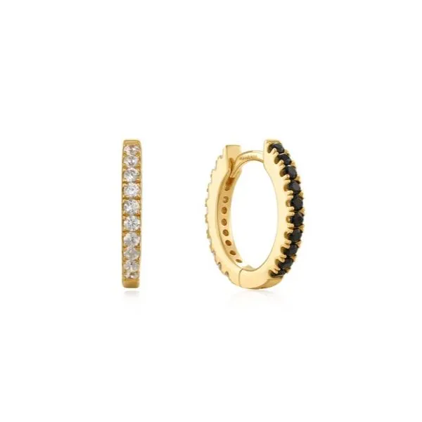 Sterling Silver and Yellow Gold Plated Black and White CZ Hoop Earrings Erickson Jewelers Iron Mountain, MI