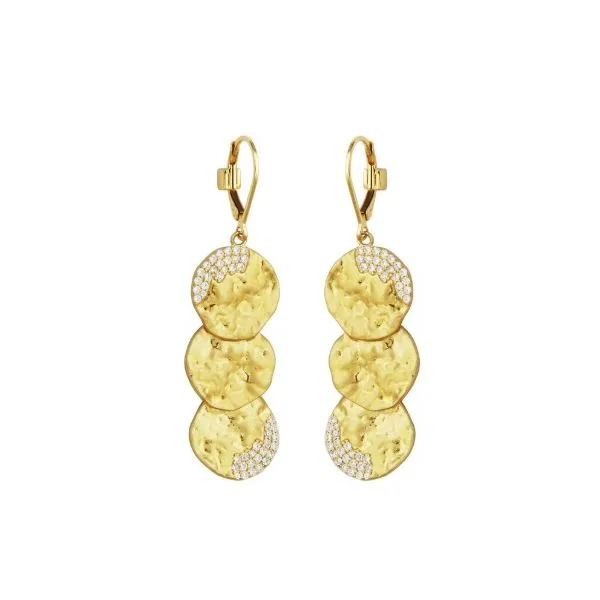 Sterling Silver Yellow Gold Plated Textured Cubic Zirconia Circle Drop Earrings Erickson Jewelers Iron Mountain, MI